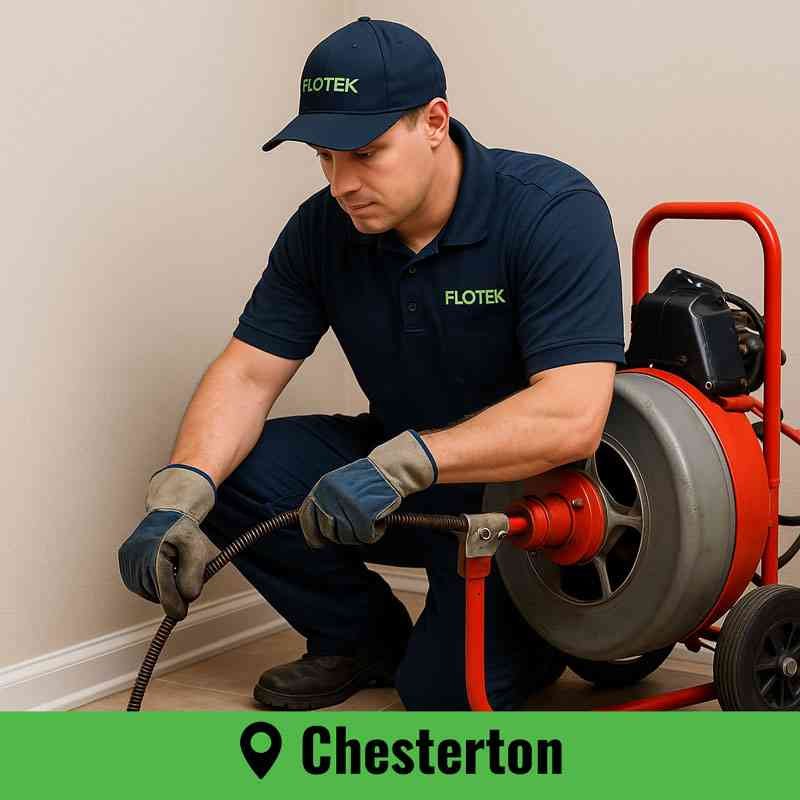 Technician providing drain cleaning Chesterton