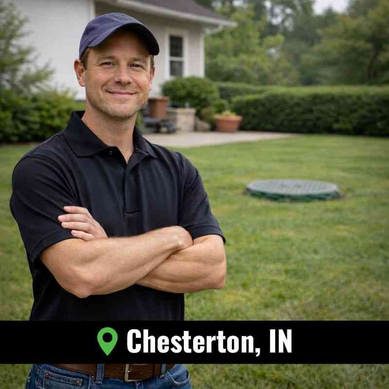 Sewer Line Repair Chesterton technician diagnosing a sewer drain issue at a Chesterton property