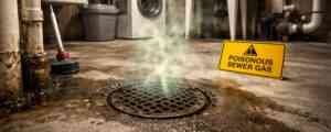 Basement drain area where a House Smells Like Sewage and odors may be coming from the plumbing system.