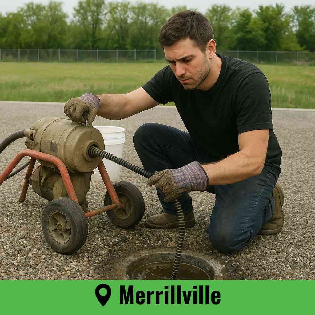 Professional sewer rodding Merrillville technician clearing a residential sewer line