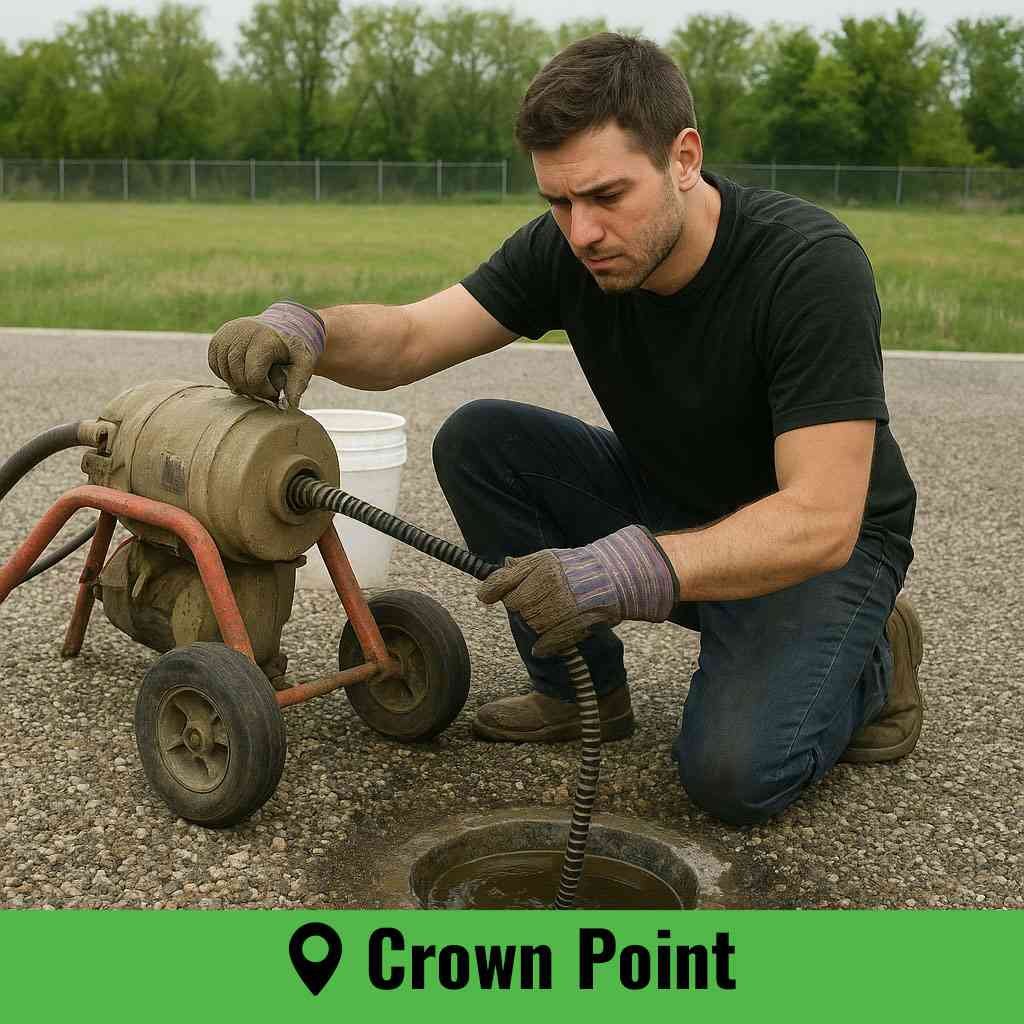 Professional sewer rodding Crown Point service being performed in a residential home