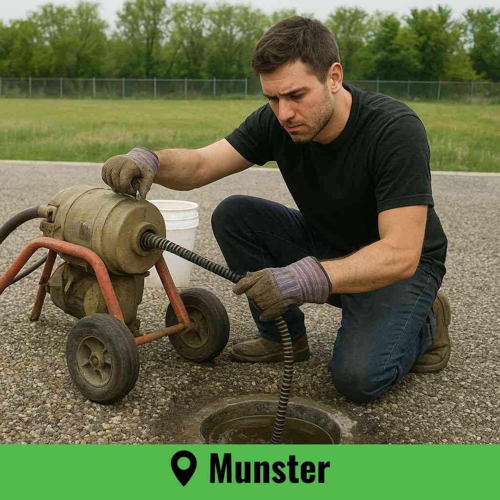 Professional sewer rodding Munster technician clearing a residential sewer line