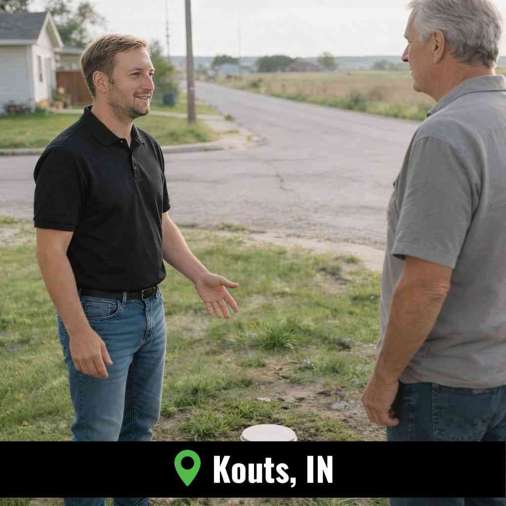 Technician performing sewer rodding Kouts, IN to remove roots and debris from a residential sewer main