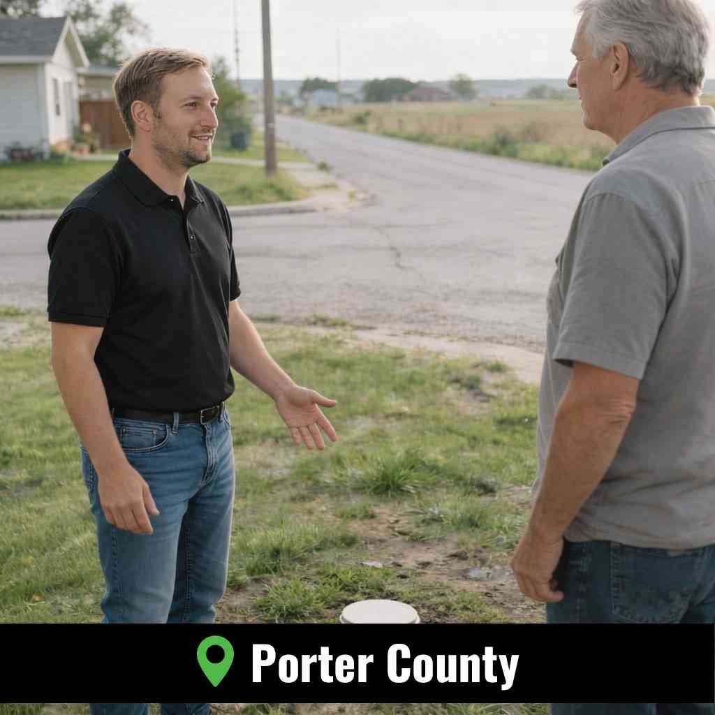 Technician performing sewer rodding Porter County, IN to clear a blocked residential sewer line