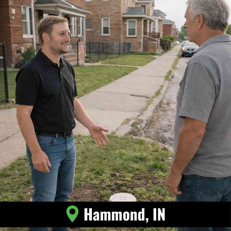 Technician performing sewer rodding Hammond IN service at a home with professional sewer and drain equipment