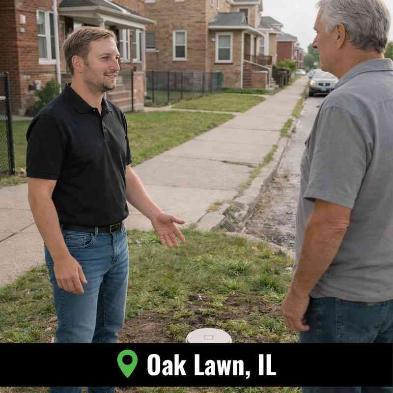 Technician performing sewer rodding Oak Lawn IL service at a residential property with professional sewer and drain equipment